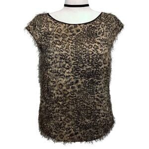 Ann Taylor Leopard Fringe Boatneck Blouse Women 12P